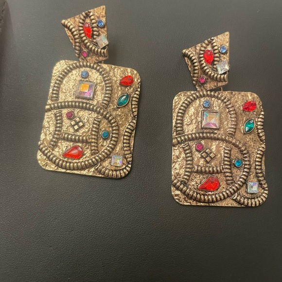 Jewelry - Gold Statement Earrings with Multicolor Accents